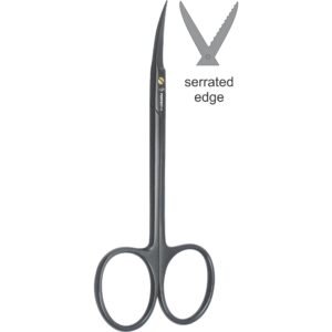 Iris Scissors T.C Super Cut Black Titanium Coated large rings, curved, 11.5cm